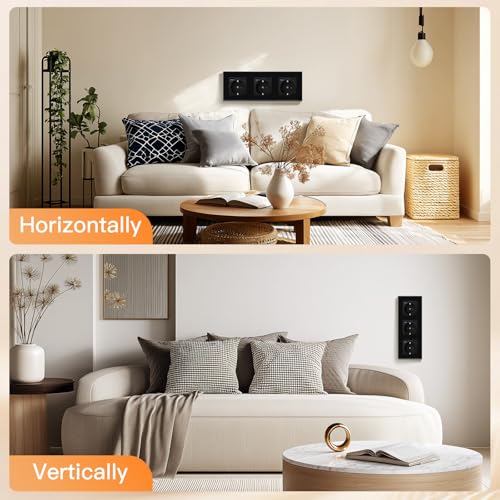 BSEED Schuko Steckdose mit USB C 20W Schnellladeger&auml;t USB Type C Wandsteckdose mit Glas Panel, 3 Fach Steckdose, USB Steckdose Unterputz, Einbausteckdose f&uuml;r Phone,Pad,MP3 und mehr-Schwarz,4 St&uuml;ck