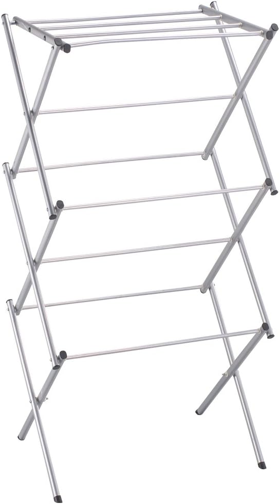 Home Vida Accordion Drying Rack – 3-Tier X-Frame Clothes Airer with Foldable Metal Design, Indoor/Outdoor Use, Silver