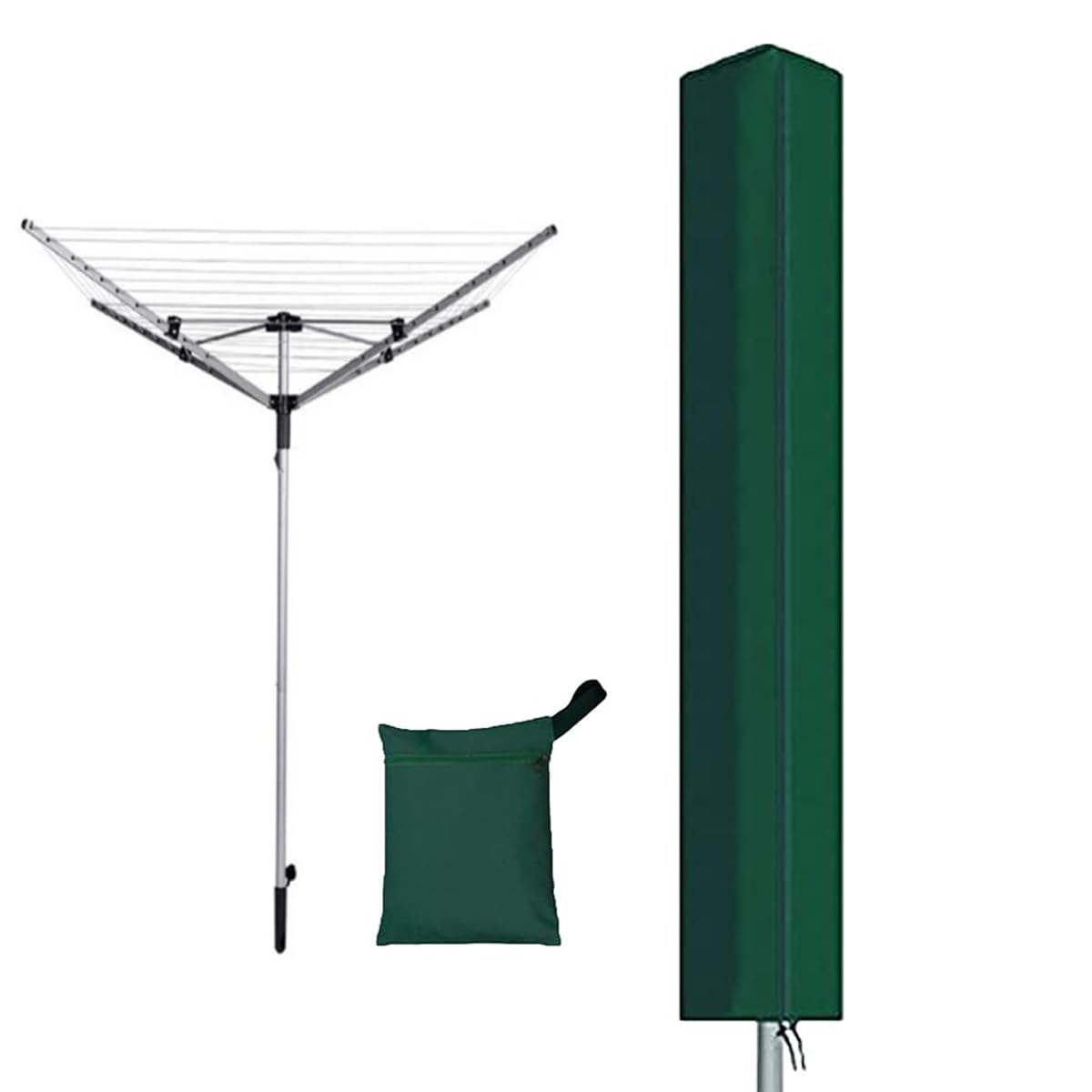 Etomvoop Green(16X16x180cm) Rotary Airer Cover 600D Oxford Large Waterproof Rotary Washing Clothes Line Cover Protective Weather Resistant Parasol Cover Dryer Rack Cover With Zipper Fit For Garden (Green(16X16x180cm))