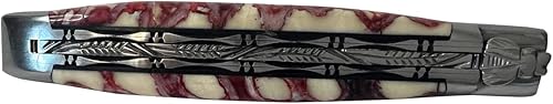 Miniatura 2 de Laguiole en Aubrac - Cuchillo de bolsillo plegable de lujo hecho a mano hoja forjada áspera mango molar rojo claro pulido mango molar de abeja