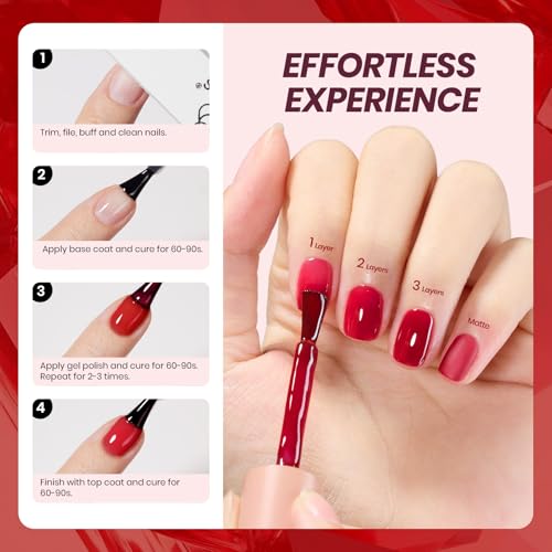 Image of Beetles Jelly Red Gel Nail Polish - 15ML Red Neutral Sheer Gel Polish Translucent Effect Soak Off UV French Nail Art Manicure Salon Gift for Women