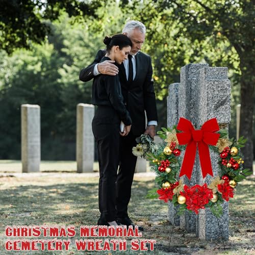 Crowye 24in Christmas Cemetery Wreaths for Graves with 30 Inch Wreath Easel Stand Outdoor Cemetery Stand Decoration Red Bows Xmas Headstone Decor for Memorial Ornament Supplies(Modern) by Crowye - Image 6
