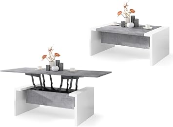 All4All Carlo Coffee Table Living Room Table Sofa Table Foldable Height Adjustable 110 x 70 cm 05 Concrete + White