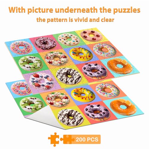 Rompecabezas para niños de 6 a 12 años: 200 piezas con temática de donuts dulces, juguetes educativos para aprender jugando, regalo para niños y niñas, decoración para el hogar miniatura 2