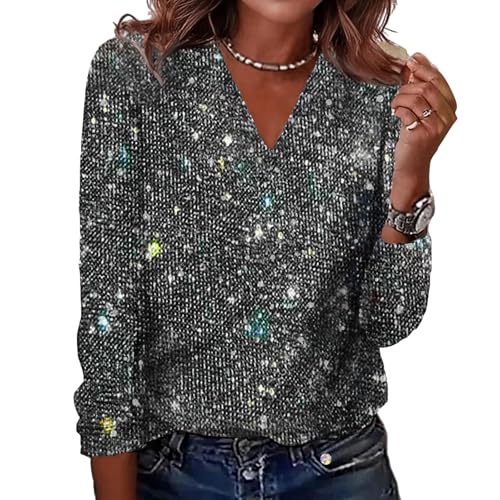 Camisas Mujer Manga Larga Tallas Grandes Mujer Fiesta Top Slim Fit Moda Ropa Liso Otoño 2#Gris Oscuro XL