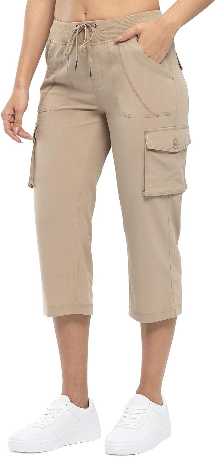 TBMPOY Womens Cargo Capris Lightweight Hiking Pants 6 Pockets Quick Dry Casual Outdoor Trip Loose Shorts Cropped Cotton - Image 2