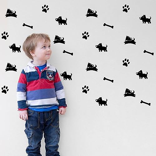 Sticker mural pattes de chien noir Y76 autocollant vinyle décoration murale maison