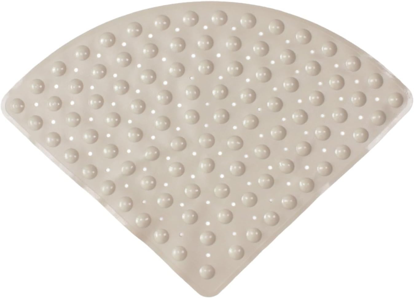 Corner Bath Mat with Massage Bubbles – Non-Slip PVC Shower Mat with Suction Cups & Drain Holes, Fan-Shaped Solid Color(Khaki,Medium)
