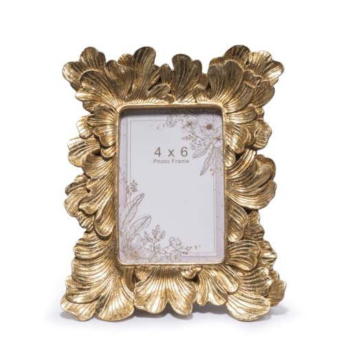 ZAWUU Gold Vintage Picture Frame, 4x6 Ornate Baroque Photo Frame for Tabletop Decor, Antique Carved Wide Border Frame with Shatterproof Acrylic Cover for Wedding, Family, Mantle