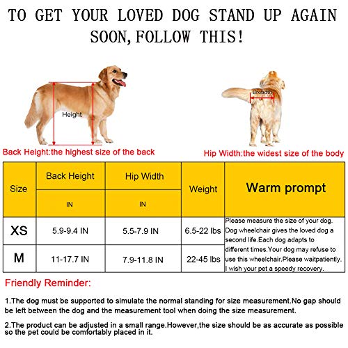 SYOSIN Adjustable Wheels Dog Wheelchair Cart Disabled Dog Assisted Walk Car for Hind Leg Rehabilitation, Lightweight Dog Cart for Back Legs ((XS:Height 5.9''-9.4'',Hip 5.5''-7.9''))