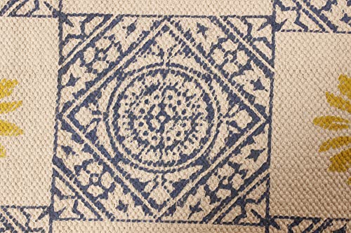 Tapis en coton imprimé main durable avec pompons élégants - 7