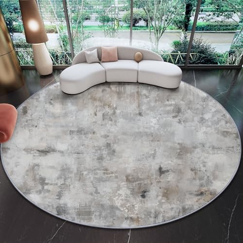 Genérico 90 cm Alfombras Redondas para Sala de Estar, Estilo Shabby Chic Minimalismo Estampada Alfombra Redonda Lavable Beige - Pelo Corto Suave Franela Alfombras para Dormitorio Comedor