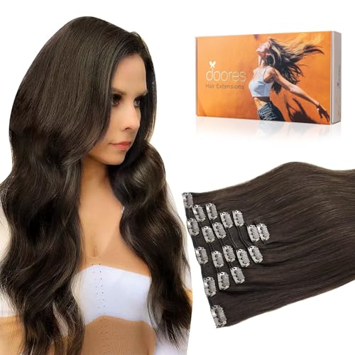 Image of DOORES Human Hair Extensions Clip in Light Dark Brown 20 Inch 120g 7pcs Clip in Remy Hair Extensions Natural Straight Real Hair Extensions