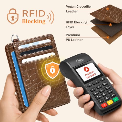 Image of Coco Rossi Crocodile Wallet Women Slim Credit Card Holder with Keychain