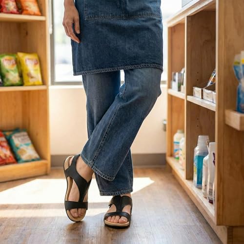 Athlefit Black Orthopedic Sandals for Women Comfortable Orthotic Arch Support Sandals for Summer Beach Size 9.5 — view 3