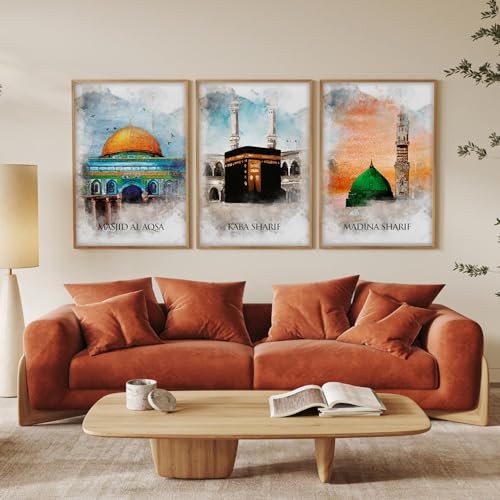 Image of ARTELLY Islamic Wall Decoration Frames, Office Home Decor Wooden Framed Posters Set of 3 (Art 3, 19x28 inch)