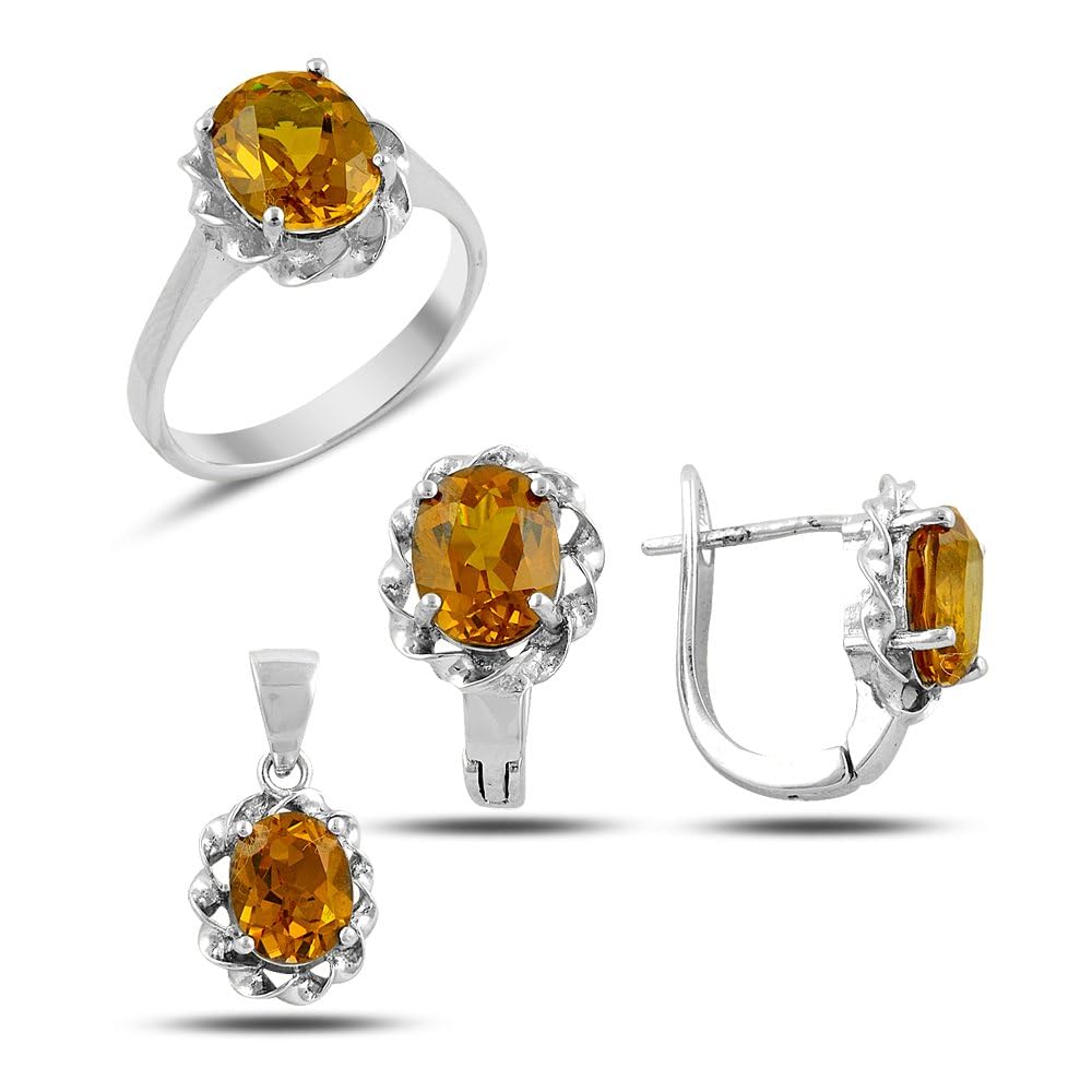 Generisch Zultanit Farbwechsel Stein & 925 Silber oval große Zultanite Steine Set Damen Sultanit Schmuckset Halskette, Anhänger, Ring, Ohrclips Ohrringe Set mit Geschenkschachtel
