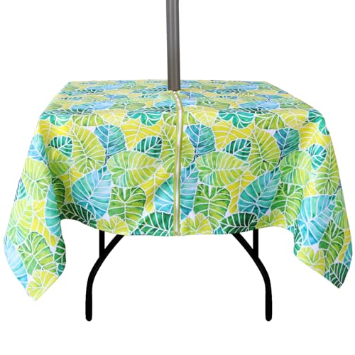 Image of EHouseHome Outdoor and Indoor 60x60 inch Tablecloth with Umbrella Hole and Zipper, Waterproof Zippered Patio Cloths, Spring /Summer Table Covers for Backyard Circular Table /BBQs /Picnic