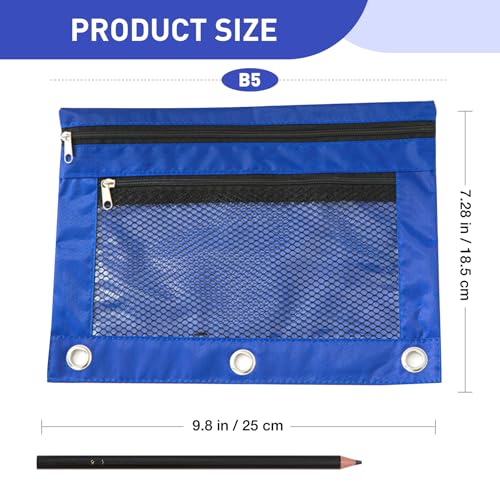 Image of Pencil Pouch for 3 Ring Binder - 3 Hole Zipper Pen Case Bag Holder Bulk Accessories Clear Window Aesthetic Organizer Pockets