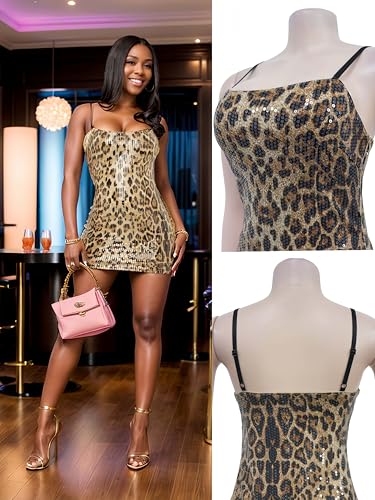 Image of Figdaw Adjustable Straps Rhinestone Bodycon Dress for Women Special Occasions
