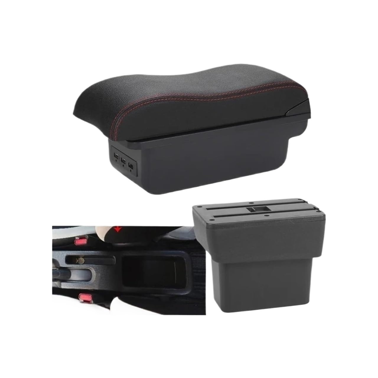 HCKCLMBMZW For Nissan For Note For EPower 2016-2022 Armrest Box Central Storage Dedicated Interior Retrofit Car Accessories Car Armrest Center Console(B1 Black Red 3usb)