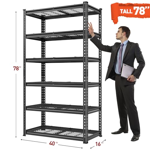 REIBII 3300LBS Garage Shelves, 6 Shelf Storage Rack, Adjustable Metal Shelving Unit, 79" Hx40 Wx16 D, Multi-Use Storage Shelves for Kitchen, Office Room, Pantry, Basement - Image 4