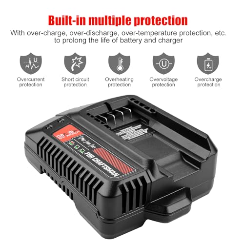 Image of Powilling 2Pack 20V 3.5Ah Replacement for Craftsman 20V Battery V20 Battery and Charger Kit for CMCB204 CMCB205 CMCB206 CMCB201 CMCB124+ CMCB104 Craftsman 20 Volt Fast Charger