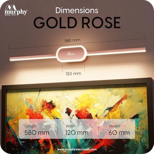 Image of Murphy 16W+2W LED Mirror Light | 3 Color Changing (White /Warm /Natural) | Full Copper Finish, Modern Over Mirror Bathroom /Dressing Table Light | Pack of 1 | 2-Year Warranty