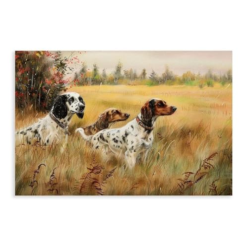 Poster vintage en toile motif chien chasseur décoration murale chambre 40x61