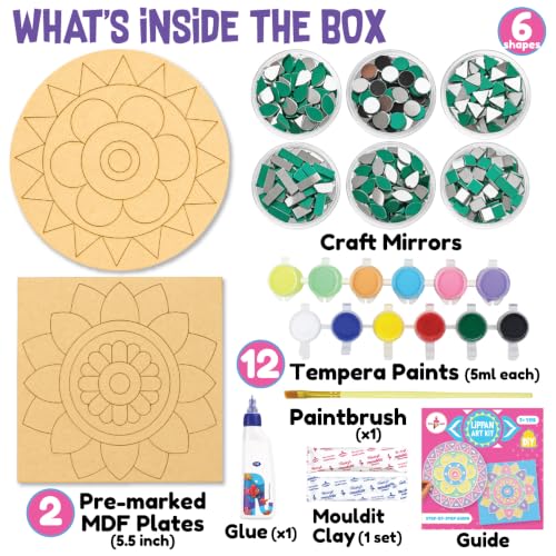 Image of Kalakaram Lippan Art Kit | Painting & Coloring Art Kit | DIY Wall Decoration Set with 3 MDF Bases 8 inch, Paints, Craft Mirrors, Clay Traditional Painting Art Set for Kids and Adults