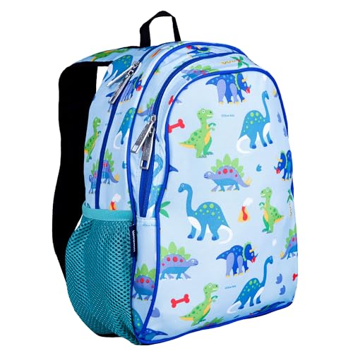 Image of Wildkin 15 Inch Backpack for Kids, Dinosaur Land | Ages 5-10, padded straps, side water bottle pocket - coordinates with matching Wildkin lunch boxes and water bottles