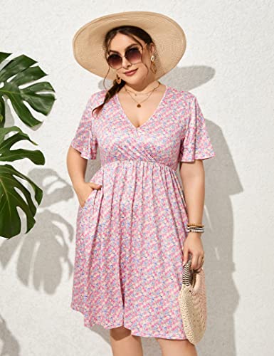 Image of ShopWonder Plus Size Dress Women's V Neck A-Line Knee Length Wrap Swing Dresses Plus Size A Line Party Mini Dress