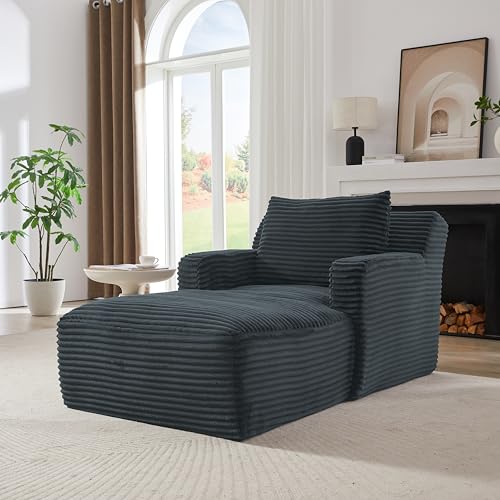 Image of KEIKI 65.4 inch Modern Chaise Lounge Sofa, Deep Seat Corduroy Upholstered Sleeper Chair for Living Room Office Apartment, No Assembly Single Lounger Couch for Gaming, Napping & Small Spaces
