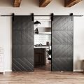 BARNER HOME 72"(36"x2) x 84" Barn Door, Slding Barn Door 4-Panel Wave Shape Barn Door with Hardware Kit, MDF & PVC Waterproof Surfac, DIY Assemble, Black