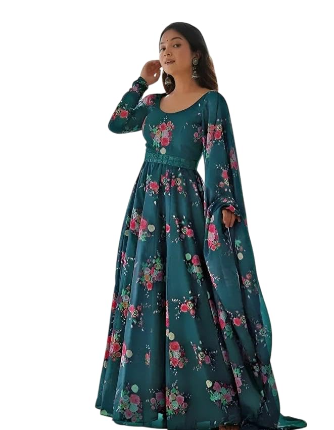 Women's Beautiful Delta febric with Jacquard Less with Printed Gown & Dupatta Set Anarkali Gown Full Sleeve with Less Ethnic Gown and Dupatta Set-image-49