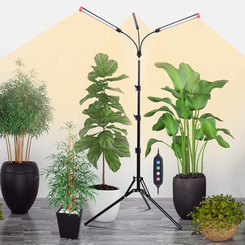 Image of Orchbloom 3Head Grow Light with Stand, 5-Mode Timer 4/8/12/16/20H, 27 Watt Power Home Plug LED Grow Lights for Indoor Plants for Tall Houseplants, Bonsai Tree, Seed Starting, 24"-64" Adjustable Height