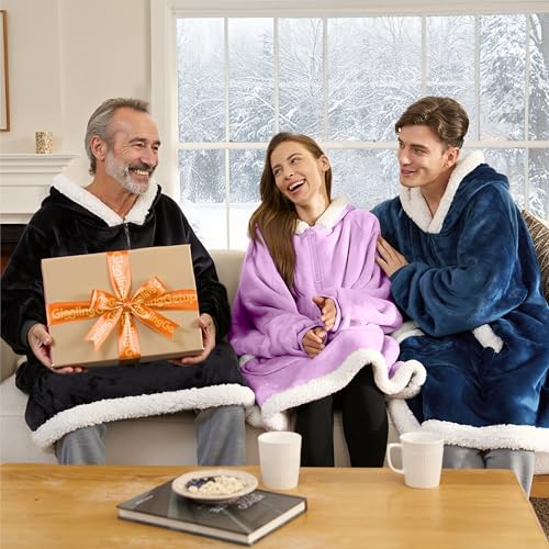Giggling Getup Wearable Blanket Hoodie for Women Men Gifts for Women Mom Wife Sherpa Fleece Hooded Blanket Sweatshirt Warm Cozy Sherpa Wearable Throw with Pocket and Sleeves for Adult Oversize Violet