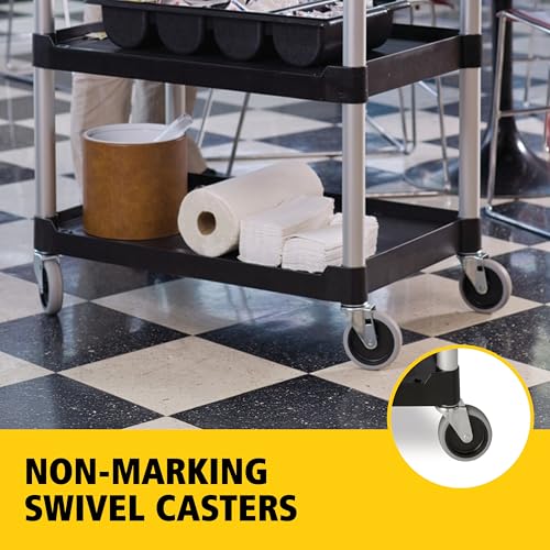 Image of Rubbermaid Commercial Products Heavy Duty 3-Shelf Rolling Service /Utility /Push Cart, 200 lbs. Capacity, Black, for Foodservice /Restaurant /Cleaning /Warehouse /Garage