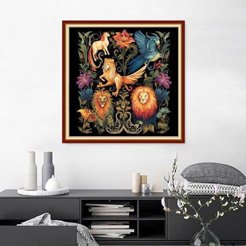 Image of Joyhoor Cross Stitch Kits for Beginners Stamped Cross-Stitch Supplies Needlework preprint Embroidery Kits for Adults DIY Needlepoint Kits Embroidery Patterns 11CT-Magic Lion 18.x18 inch