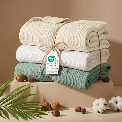BEDSURE Musselin Decke 100% Baumwolldecke - Tagesdecke, Grün, 130x150 cm – Ansicht 5