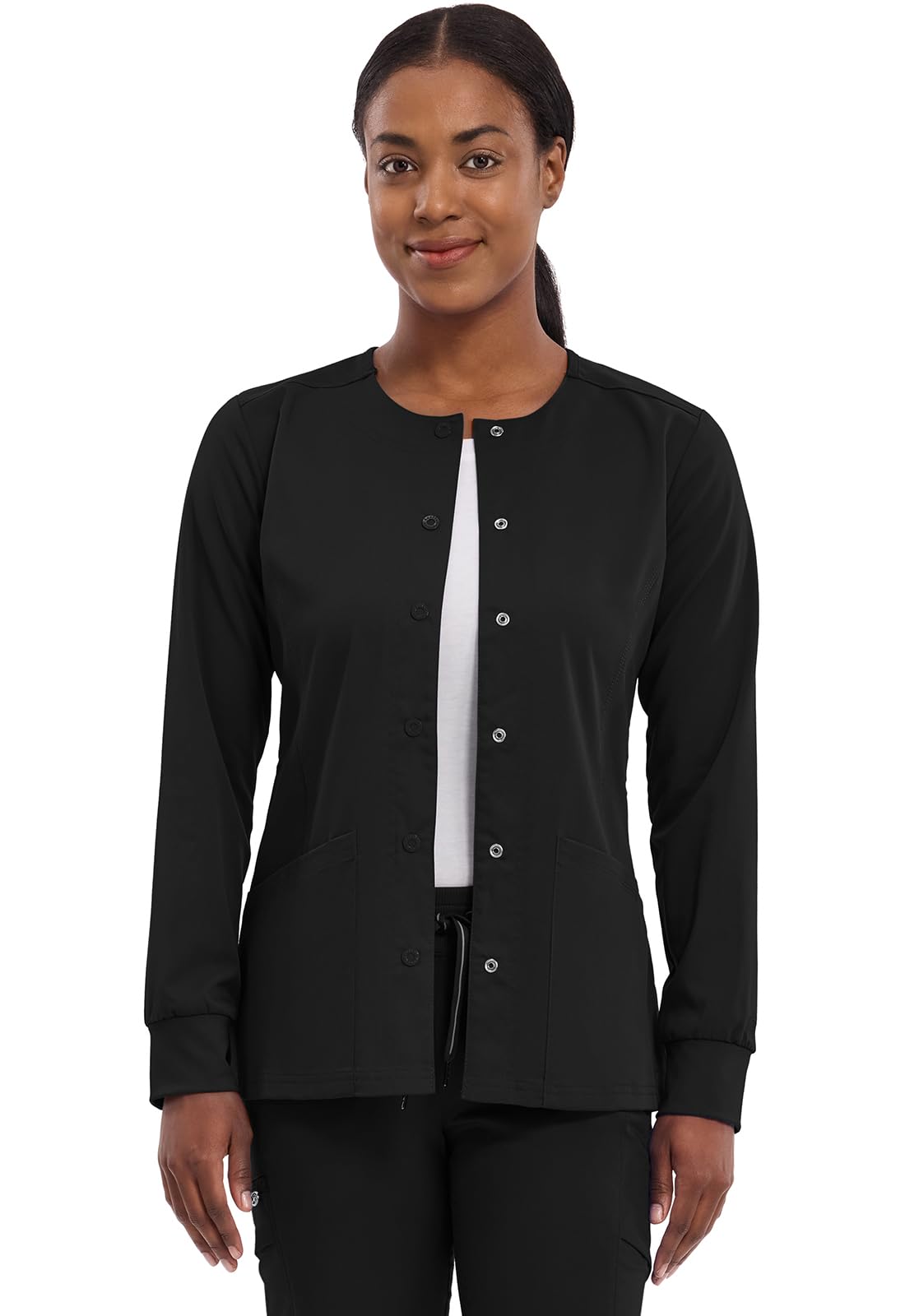 Women's Snap Front Scrub Jacket Daisy 2-Way Stretch Uniform 5063
