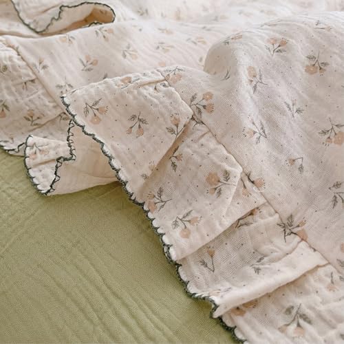Image of BuLuTu Girls Toddler Duvet Cover 47 x 59 Inch, Soft Muslin Cotton Crib Duvet Covers for Summer Quilt Cover Toddler Baby Bedding Gift, Sprout Print (No Pillow Shams)