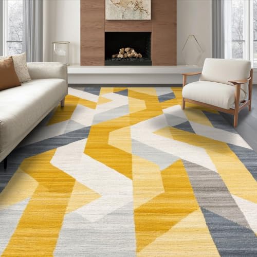 ODIKA 6'x9' Yellow Grey Mustard Geometric Zigzag Washable Area Rug