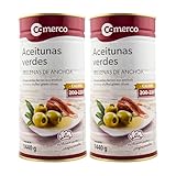 Pack 2× Aceitunas Rellenas de Anchoa Comerco – Lata 1,5 kg (3 kg Total) | Aceituna Española de Alta Calidad | Sabor Intenso y Salado | Ideal para Aperitivos y Hostelería