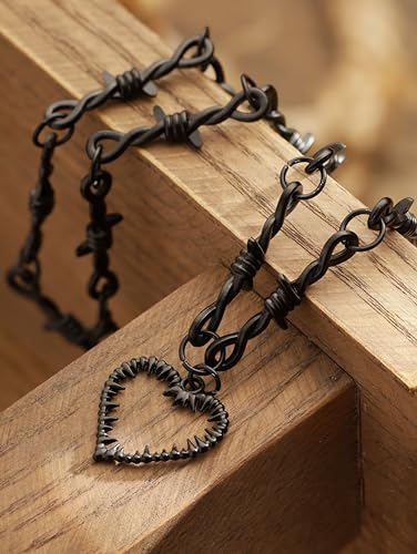 HAQUIL Gothic Barbed Wired Chain Goth Pendant Necklace, Halloween Gothic Punk Grunge Jewelry Gift for Women3