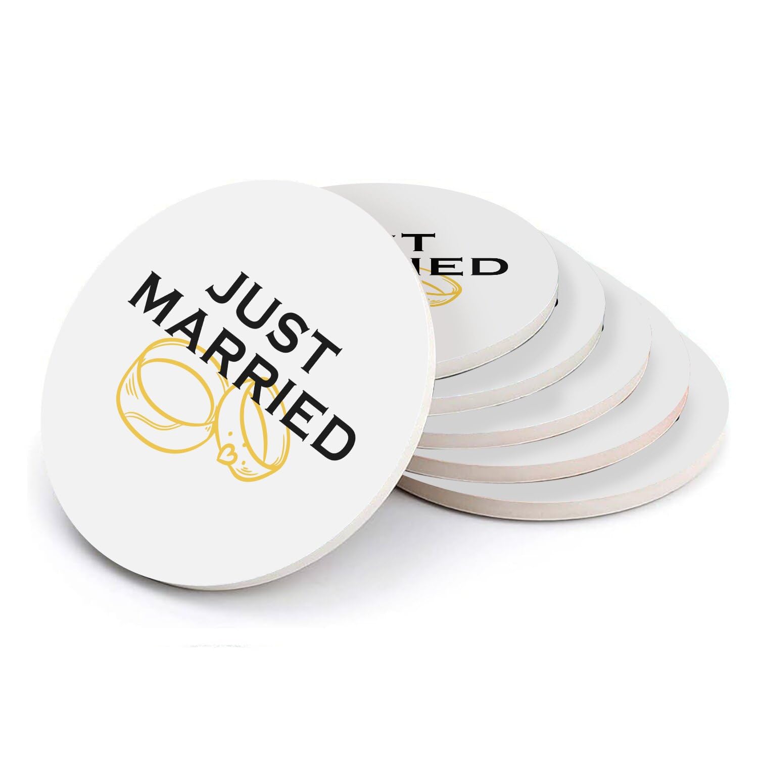 Sous-verres ronds en céramique Just Married pour éviter les taches sur les tables de fête