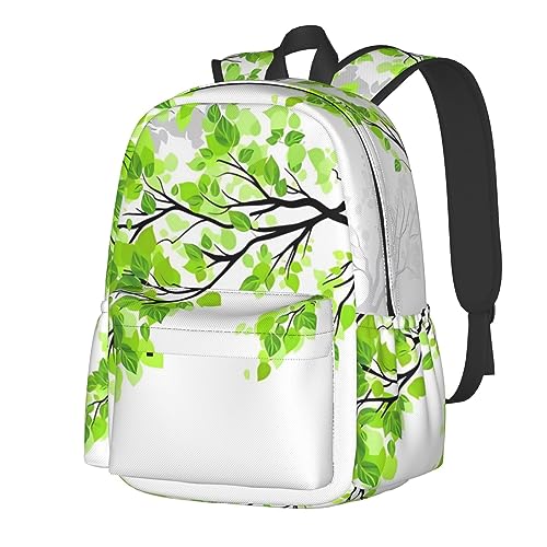 Sac à dos d school imperméable vert et blanc à motif feuilles grand format