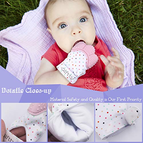 Baby Teething Mittens Self-Soothing Pain Relief Mitt, Stimulating Teether Toy, Prevent Scratches Protection Glove With Travel Bag, Stay On Baby's Hand, Unisex For 3~12 Months Baby (2 Mittens - Pink) #TOP3