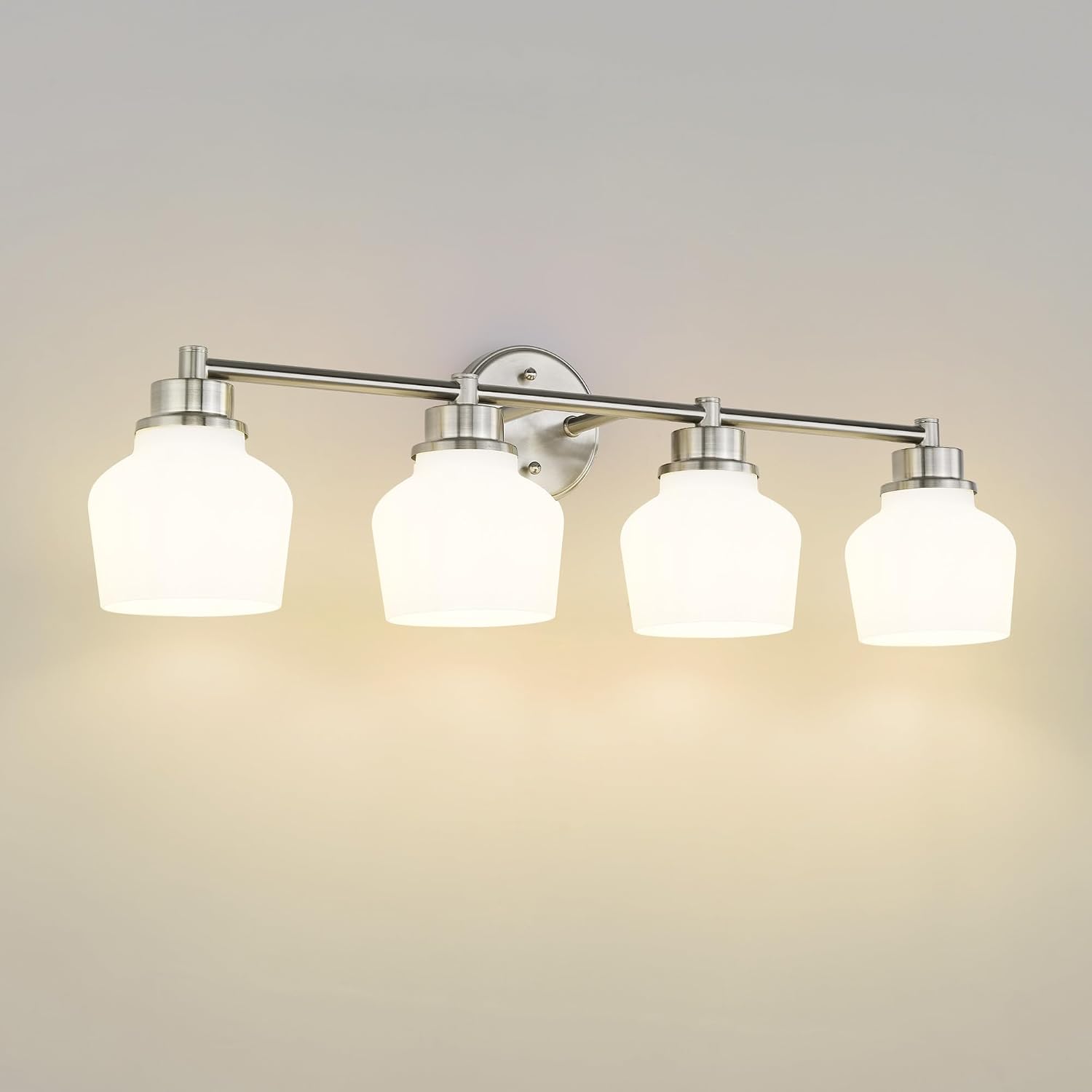Emak 2-Light Vanity Lights, Brushed Nickel Bathroom Lights Over Mirror with Clear Glass Shade, Modern Bathroom Wall Sconces, VL122-BN-CG-2