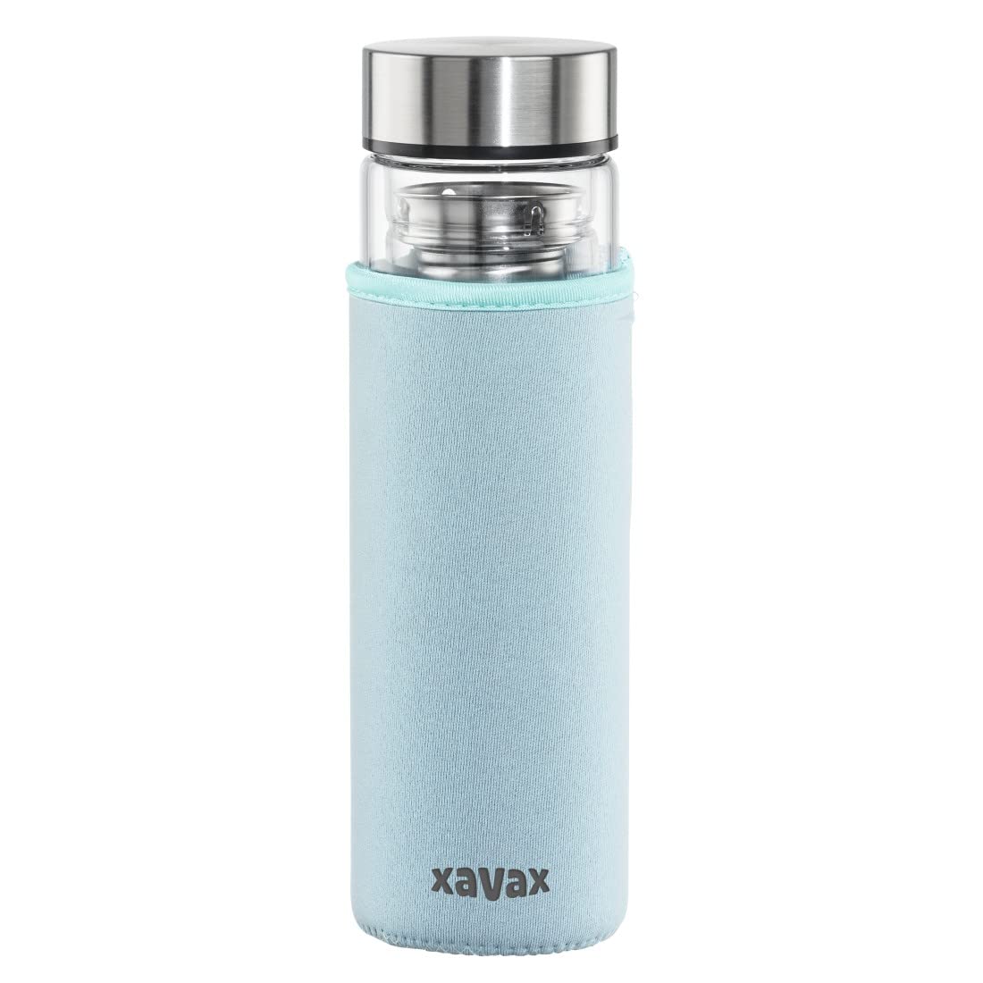 Xavax Trinkflasche aus Glas, 450 ml, mit Filter und Silikonmanschette
